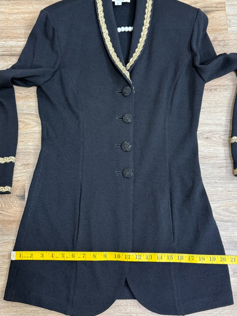 Vintage St John Evening Marie Gray Black Gold Long Knit Jacket Sz 6 Jeweled - Picture 10 of 10